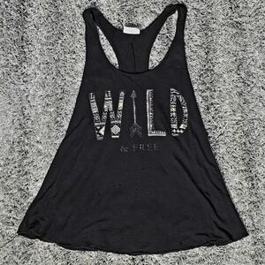 MD Free Kisses WILD & FREE Black Graphic Racerback Tank Top